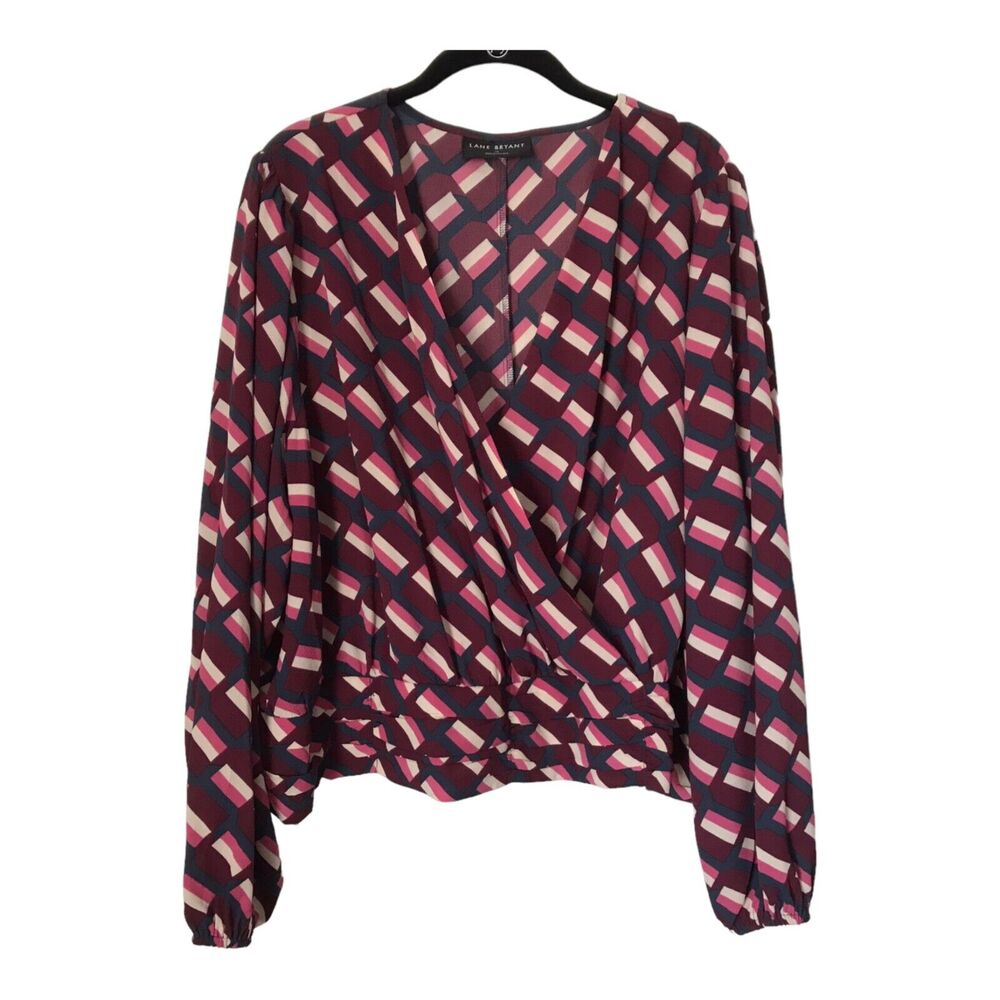 Lane Bryant Top Size 24 Multicolor Geometric Print Long Sleeve Cropped Wrap